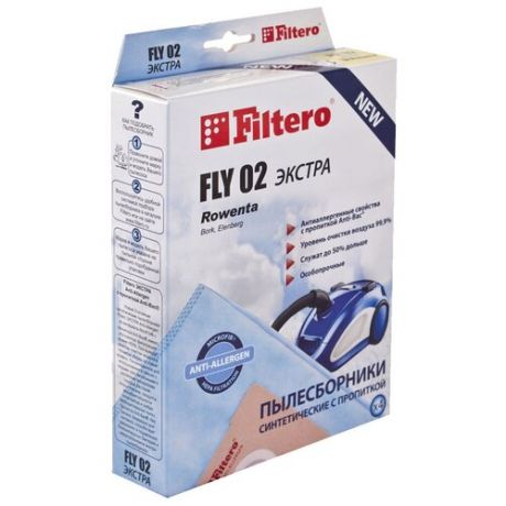 Пылесборник FILTERO FLY 02 экстра синтетические (4 шт.) для пылесосов Rowenta, Hoover, Polaris, Scarlett