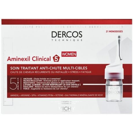 Vichy Dercos Aminexil Intensive 5 Средство против выпадения волос для женщин, 6 мл, 21 шт.