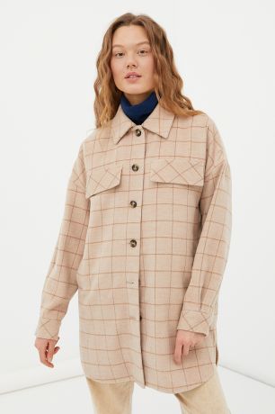 Finn-Flare драповое женское пальто в рубашечном стиле