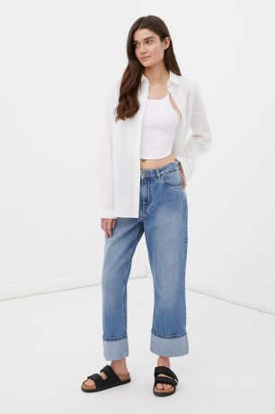 Finn-Flare женские прямые джинсы straight fit с подворотами
