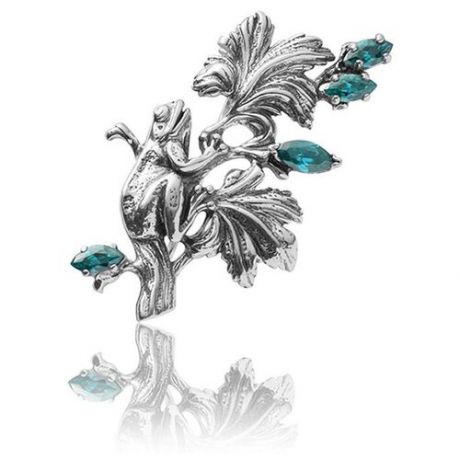 Брошь "Лягушка" с фианитом, серебряная 40225025-голубой TOP CRYSTAL