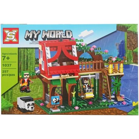 Конструктор Домик для панды My World 1037 (257 деталей) / Детский конструктор по мотивам игры Майнкрафт
