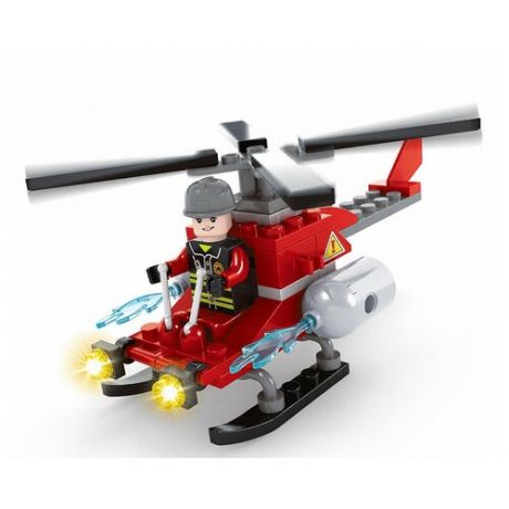Детский блочный конструктор, пожарная бригада, вертолет, 61 деталь, 16 х 22 х 2 см.