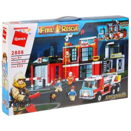 Конструктор Qman Fire Rescue 2808 Пожарная станция с машиной