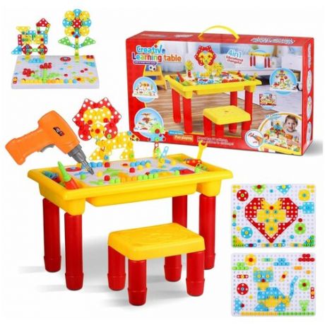 Конструктор мозаика с шуруповертом, столом и стулом Creative Learning Table, 263 деталей