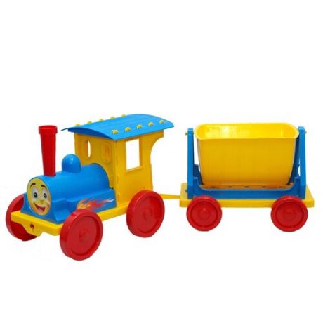 013115/1 Поезд-конструктор с прицепом, голубой, 56х19.5х25 см, Doloni