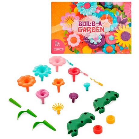 Детский конструктор цветочная клумба для девочек, 109 деталей / Игровой набор для детей / Развивающий конструктор для малышей / Цветочный сад