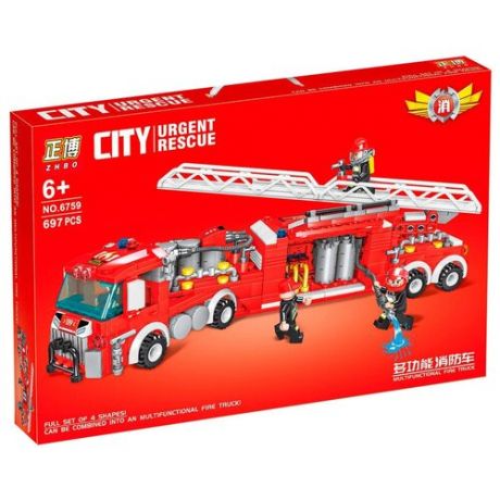 Детский конструктор ZHBO CITY Urgent Rescue №6759 / Пожарная машина / 697 деталей / Пожарный патруль / Multifunctional Fire Truck