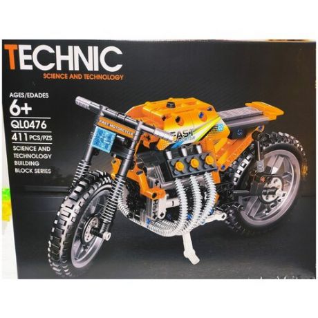 Конструктор Zhe Gao QL0474, 6+, Technic, 411 деталей, мотоцикл, оранжевого цвета