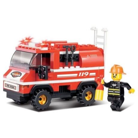Конструктор детский Пожарная машина, развивающая детская игрушка, с лестницей, с фигуркой пожарного, 83 детали