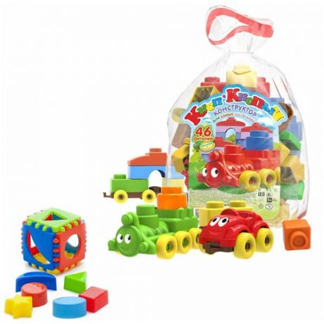 Развивающие игрушки для малышей/ Игрушка "Кубик логический малый" + Конструктор "Кноп-Кнопыч" 46 дет.