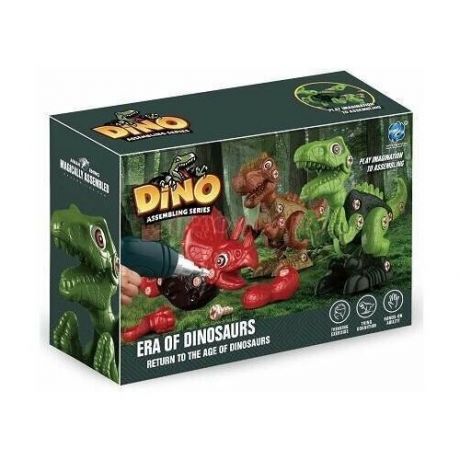 Детский конструктор динозавры Era Of Dinosaurs с шуруповертом / DINO / Интерактивная игрушка / Развивающая головоломка