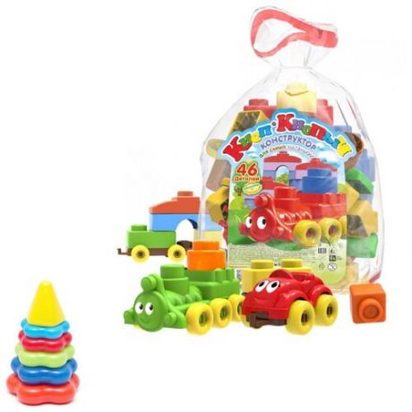 Развивающие игрушки для малышей/ Пирамида детская малая + Конструктор "Кноп-Кнопыч" 46 дет.