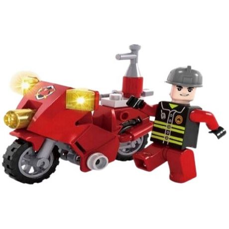 Детский блочный конструктор Пожарная бригада, мотоцикл, 26 деталей, 15 х 18 х 2 см.