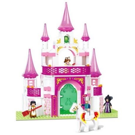 Пластиковый конструктор Sluban, "Розовая мечта: Замок принцессы" (четырехэтажный замок, мебель, фигурки людей, фигурка принца на белом коне, 271 деталь)