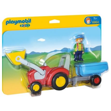 Набор с элементами конструктора Playmobil 1-2-3 6964 Трактор с прицепом