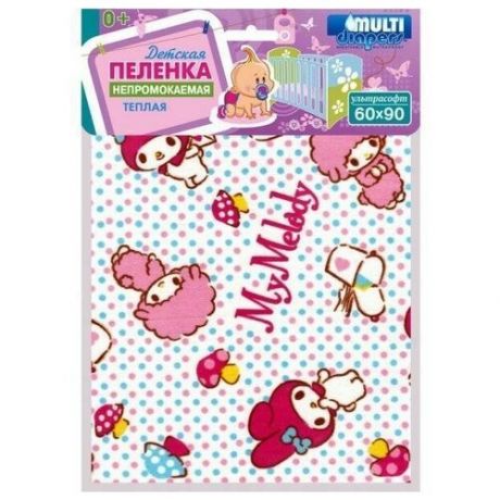 Многоразовая пеленка Multi Diapers непромокаемая теплая Ультрасофт 60х90, розовый/мишки