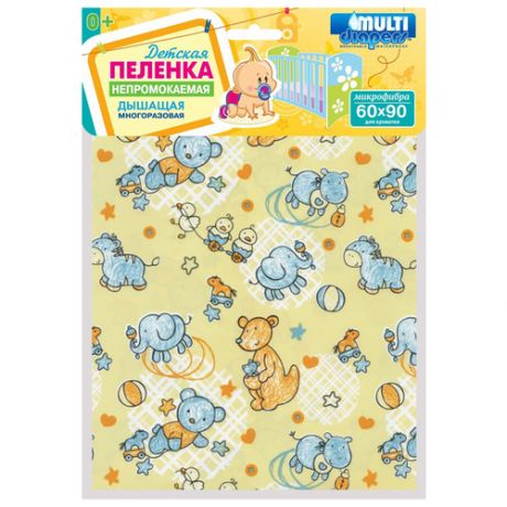 Многоразовая пеленка Multi Diapers непромокаемая микрофибра 60х90, розовый/пироженки