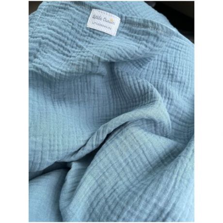 Муслиновая пеленка - полотенце Little Crown 95x130см, 100% хлопок, двухслойный муслин (цвет морская волна)