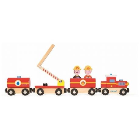 Поезд на магнитах «Пожарные» с деревянными фигурками J08590