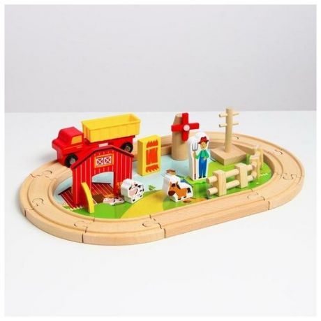 Деревянная игрушка «Железная дорога + ферма» 23 детали, 32×5×17 см