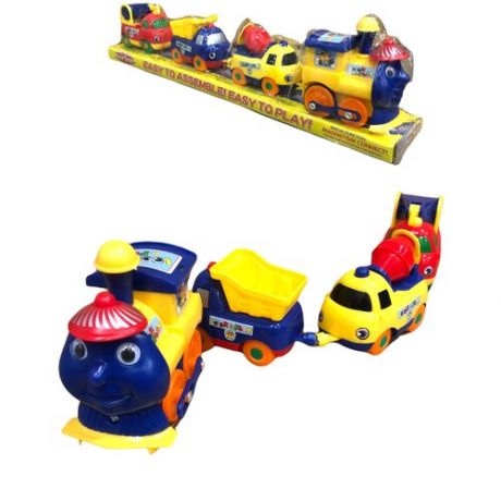 Игрушка пластиковая паровозик с 3- мя машинками на магнитах
