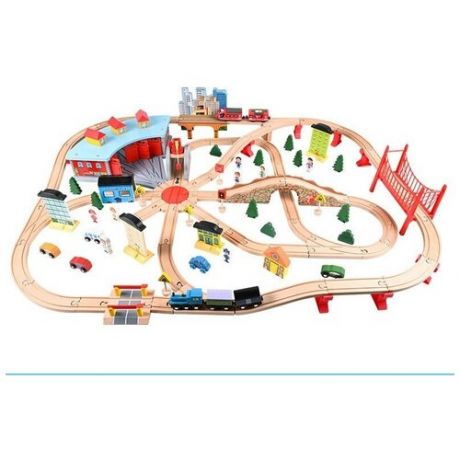 Деревянная железная дорога для детей, 118 элементов/большая железная дорога игрушка, совместимая