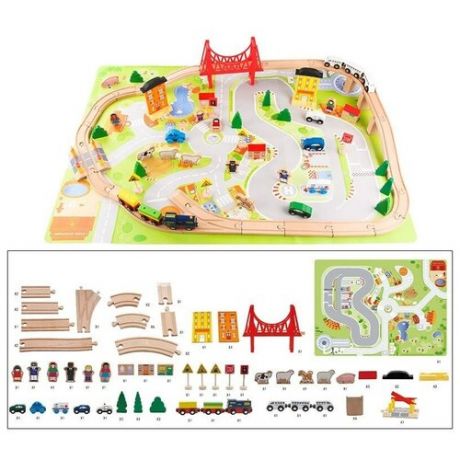 Деревянная железная дорога для детей, 75 элементов/большая железная дорога игрушка, совместимая