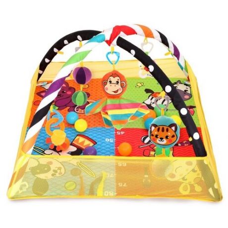 Развивающий коврик Цирк: с ростометром, дугами и подвесными игрушками и шариками в комплекте Жирафики 939869