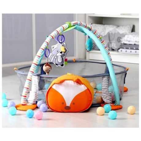 Коврик развивающий Konig Kids Лисичка, с шариками дугами игровой для младенцев