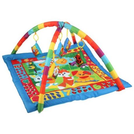 Детский игровой коврик лесная полянка с мягкими игрушками на подвеске в кор. 