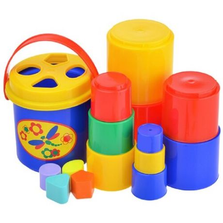 Пирамидка логическая, Сортер для малышей, (16 элементов), Круглые стаканчики, фигуры, Развивающая игрушка.