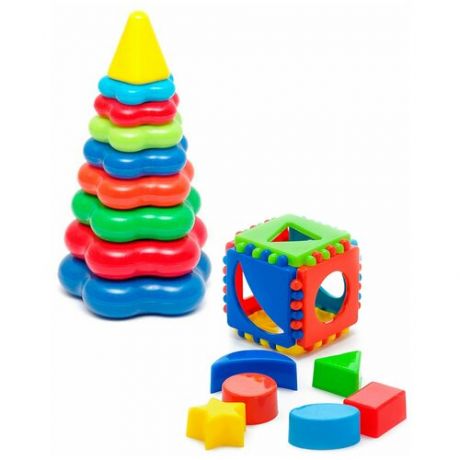 Набор развивающий: Кубик логический малый + Пирамида детская большая KAROLINA TOYS