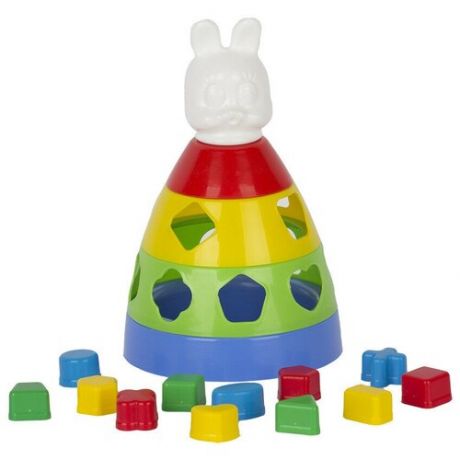 Пирамидка для детей от 1 года, игрушка детская, с логическими фигурами, 27см