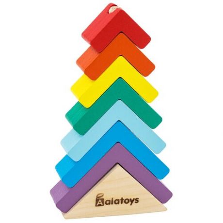 Деревянная развивающая игрушка для малышей Пирамидка "Елочка" основание, 7 деталей, 83*29*140 мм