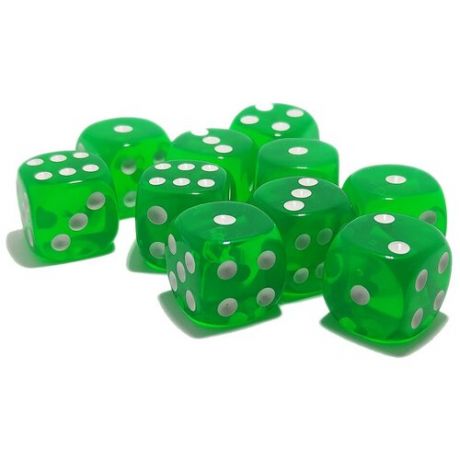 Кубики прозрачные для настольных игр 16 мм зеленые 12 штук