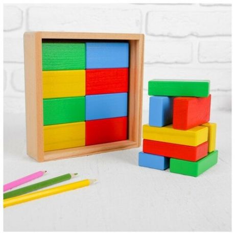 Престиж игрушка Кирпичики цветные, 16 деталей, в деревянной коробке
