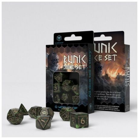 Набор кубиков Q-workshop Runic Bottle-green & gold Dice Set