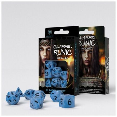 Набор кубиков Q-workshop Classic Runic Glacier & black Dice Set (7)