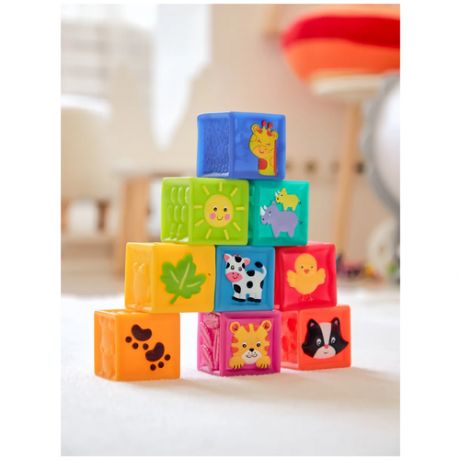Развивающие мягкие кубики Little Hero, для детей малышей, изучаем цвета, животных / игрушки для ванной / детский кубики