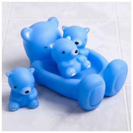 Набор резиновых игрушек с пищалкой для игры в ванной «Мишки»: мыльница, игрушки 3 шт, цвет микс, 15 см.