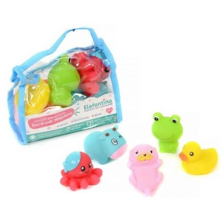 Набор игрушек для купания "Животные" (брызгалки) / Детские игрушки для купания в ванной / Игрушка для ванной, 5 шт в сумочке