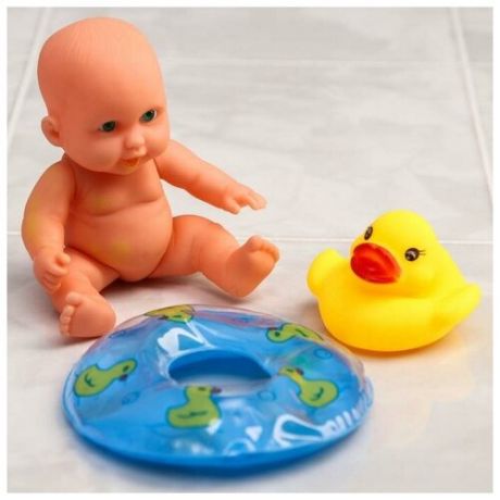 Крошка Я Игрушки для ванны «Малыш и утёнок с кругом», набор 3 шт.