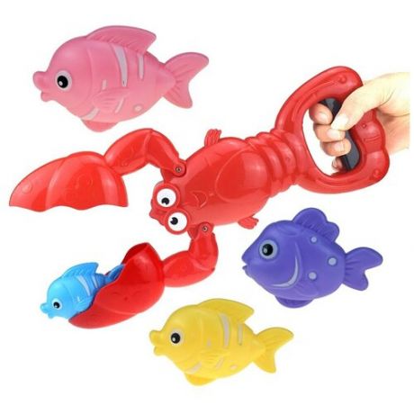 Игровой набор для ванной "Поймай рыбку" / игрушки для ванной / игрушки для купания в ванной, краб, 4 рыбки