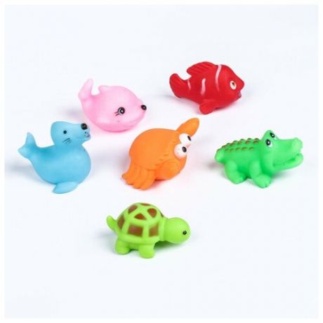 Набор резиновых игрушек для игры в ванной «Морские животные», 6 шт микс