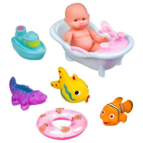 Набор игрушек для купания, Bondibon, пупс, ванночка, круг, рыбки, крокодил, катер. ВВ3366