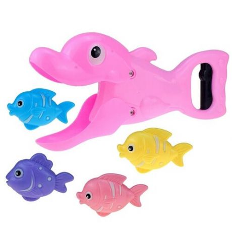Игровой набор для ванной "Поймай рыбку" / игрушки для ванной / игрушки для купания в ванной, дельфин, 4 рыбки