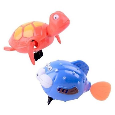 Набор для ванной Junfa toys Рыбка и черепаха Потеша ZY883007 синий/красный