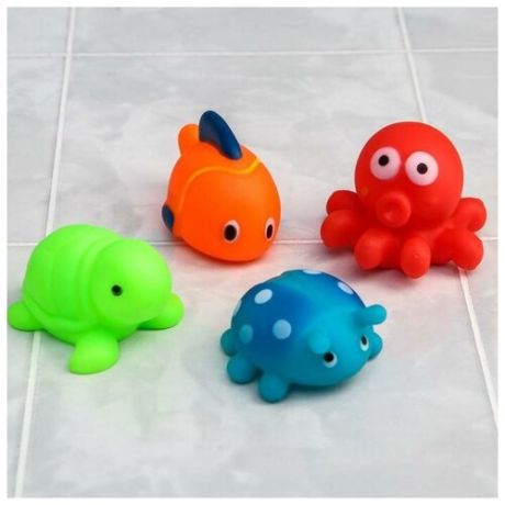 Крошка Я Набор резиновых игрушек для игры в ванной «Морские малыши», 4 шт.