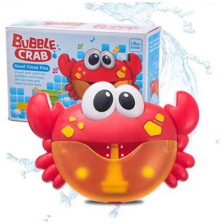 Игрушка для ванной пенный Краб/ Музыкальная детская игрушка для купания Краб, пускающий пузыри/ Пенный генератор Bubble Crab, Красный